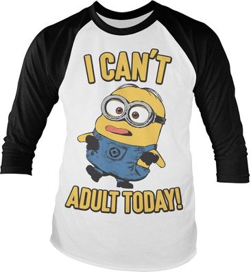 Minions I Can't Adult Today Baseball Longsleeve Tee White-Black