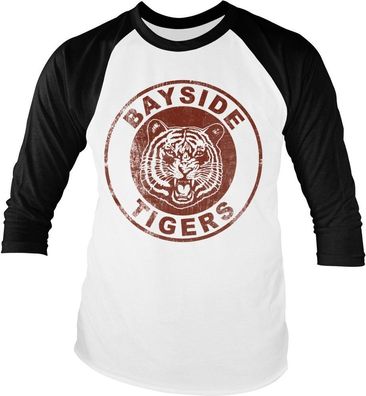 Saved By The Bell Bayside Tigers Washed Logo Baseball Longsleeve Tee White-Black