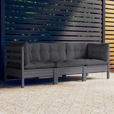 vidaXL 3-Sitzer-Gartensofa mit Anthrazit Kissen Massivholz Kiefer