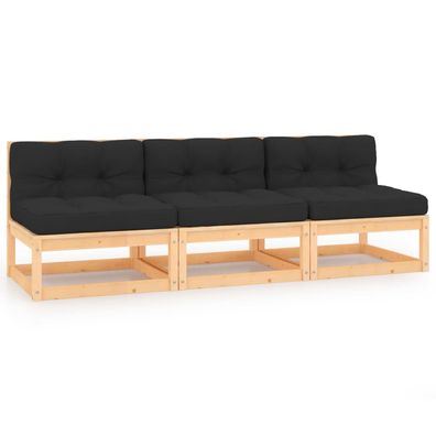 vidaXL 3-tlg. Garten-Lounge-Set mit Kissen Kiefer Massivholz