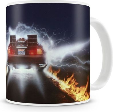 Back to the Future Delorean Fire Tracks Coffee Mug Kaffeebecher White