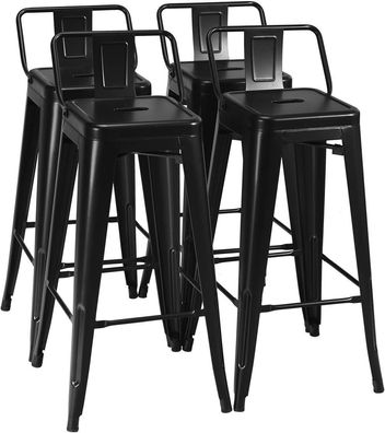 Barhocker 4er Set, Barstühle mit Fußstütze und Metallgestell, Tresenhocker mit Lehne