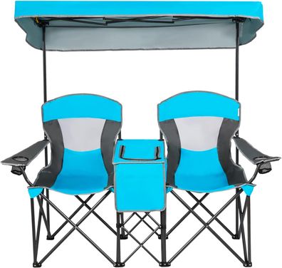 2-Sitzer Campingstuhl mit Sonnenschutz, Mini-Tisch, Kühltasche & Getränkehalter