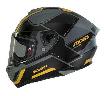 Axxis Integralhelm, Motorradhelm Draken S, Sonar, grau, schwarz, gelb, matt Größe XL