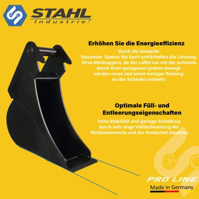 SIBT-Pro 400 Minibagger Tieflöffel Baggerschaufel Baggerlöffel MS01 40cm 3 Zähne