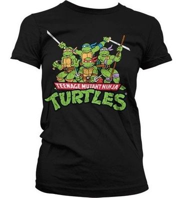 Teenage Mutant Ninja Turtles Turtles Distressed Group Girly T-shirt Damen Black