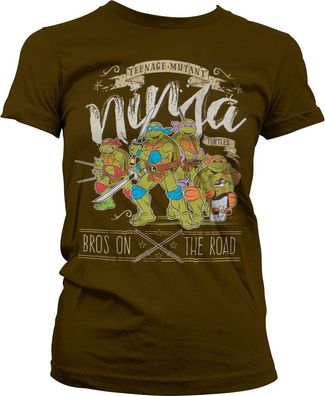 Teenage Mutant Ninja Turtles TMNT Bros On The Road Girly Tee Damen T-Shirt Brown