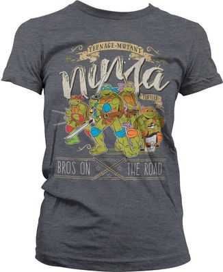 Teenage Mutant Ninja Turtles TMNT Bros On The Road Girly Tee Damen T-Shirt Dark-He...