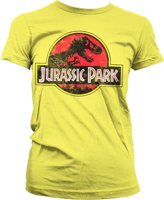 Jurassic Park Distressed Logo Girly Tee Damen T-Shirt Yellow