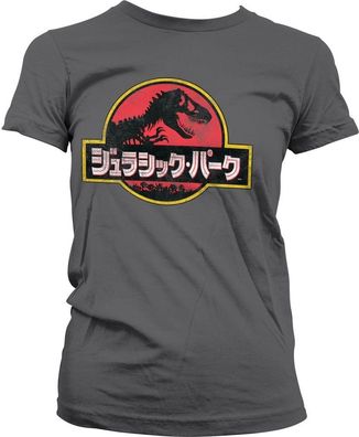 Jurassic Park Japanese Distressed Logo Girly Tee Damen T-Shirt Dark-Grey