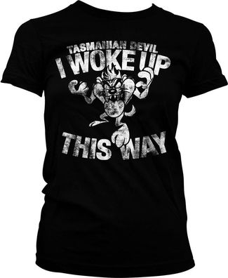 Looney Tunes Tasmanian Devil I Woke Up This Way Girly Tee Damen T-Shirt Black