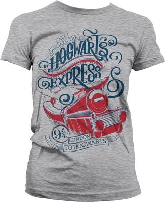 Harry Potter All Aboard The Hogwarts Express Girly Tee Damen T-Shirt Heather-Grey