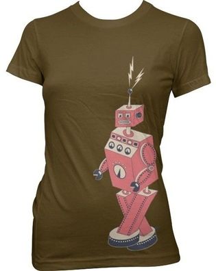 Hybris Retro Robotwalk Girly Tee Damen T-Shirt Brown