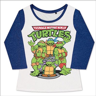 Teenage Mutant Ninja Turtles Group Girly Baseball Tee Damen T-Shirt White-Blue