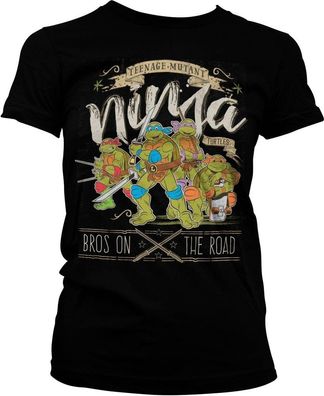 Teenage Mutant Ninja Turtles TMNT Bros On The Road Girly Tee Damen T-Shirt Black