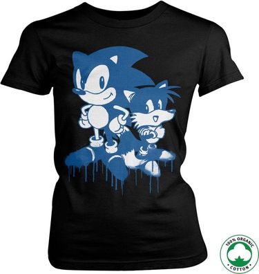 Sonic The Hedgehog Sonic and Tails Sprayed Organic Girly Tee Damen T-Shirt Black