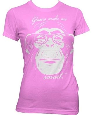 Hybris Glasses Makes Me Smart Girly Tee Damen T-Shirt Pink