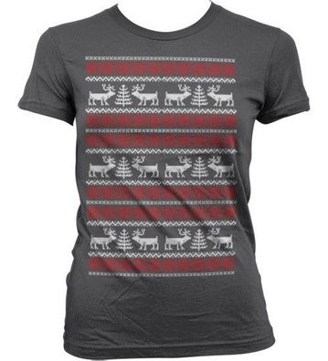 Hybris Christmas Knit Pattern White/ Red Girly T-Shirt Damen Dark-Grey