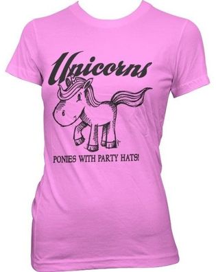 Hybris Unicorns Ponies With Party Hats Girly T-Shirt Damen Pink