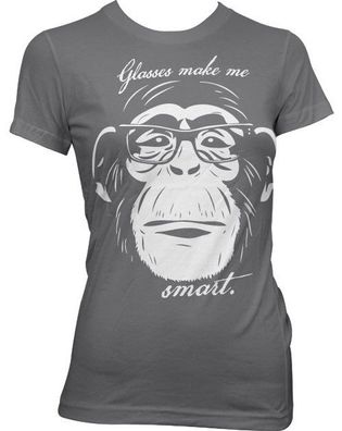 Hybris Glasses Makes Me Smart Girly Tee Damen T-Shirt Dark-Grey