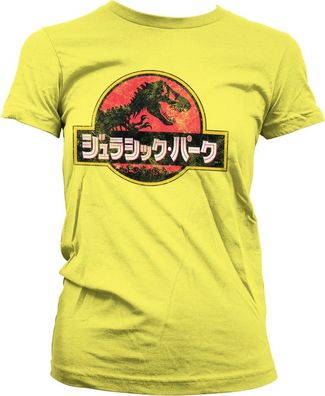 Jurassic Park Japanese Distressed Logo Girly Tee Damen T-Shirt Yellow