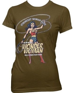 Wonder Woman Strongest Woman Alive Girly Tee Damen T-Shirt Brown