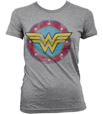 Wonder Woman Distressed Logo Girly Tee Damen T-Shirt Heather-Grey