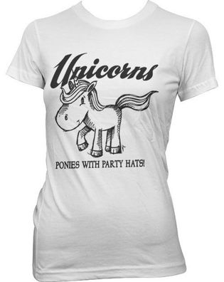 Hybris Unicorns Ponies With Party Hats Girly T-Shirt Damen White