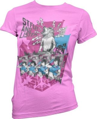 Hybris Shut The Fuck Up And Listen Girly Tee Damen T-Shirt Pink