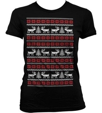 Hybris Christmas Knit Pattern White/ Red Girly T-Shirt Damen Black