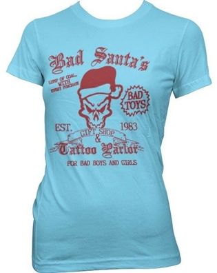 Hybris Bad Santa's Gift Shop Girly Tee Damen T-Shirt Skyblue