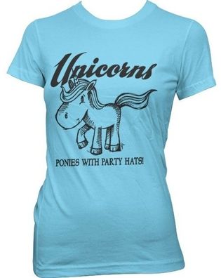 Hybris Unicorns Ponies With Party Hats Girly T-Shirt Damen Skyblue