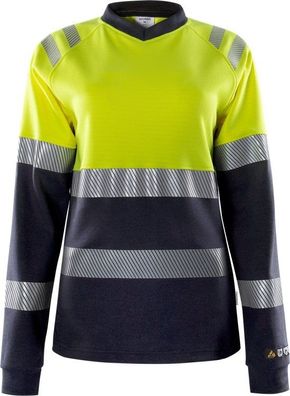 Fristads Damen Flamestat High Vis T-Shirt, La. Kl. 1 7108 TFL Warnschutz-Gelb/ Marine