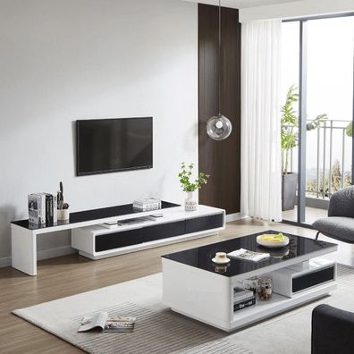 Schwarz Weißer TV-Ständer Luxus Kommode Glas Sideboard Wohnzimmer Möbel