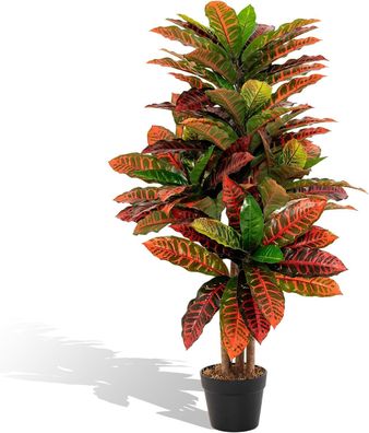 Kunstpflanze 100 cm, Künstliche Pflanze Kroton, Palmenbaum mit bunten Blättern