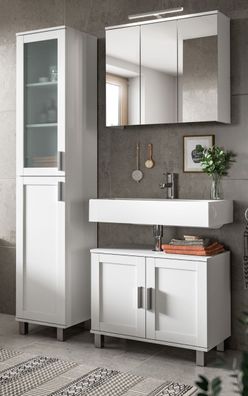 Badezimmer Möbel Set 3-tlg. in weiß Hochschrank Unterschrank Spiegelschrank Mood