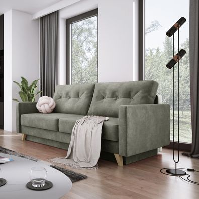 Schlafsofa BERGEN, Moderne Sofa mit Schlaffunktion und Bettkasten, Couch - Grau RA85