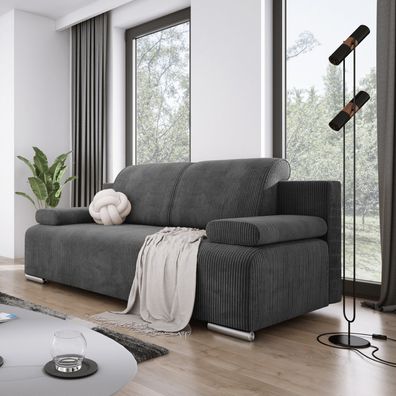 Sofa mit Schlaffunktion BONA, Cord Sofa, Schlaffsofa - Grau PS60