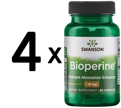 4 x Bioperine Nutrient Absorption Enhancer, 10mg - 60 caps