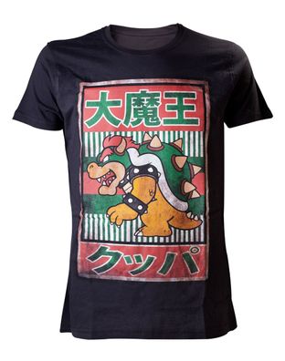 Super Mario T-shirt Black Bowser Kanji Mens Black