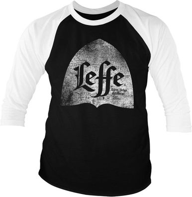 Leffe Distressed Alcove Logo Baseball 3/4 Sleeve Tee T-Shirt White-Black