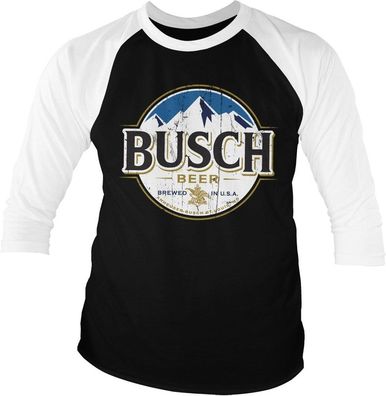 Busch Beer Vintage Label Baseball 3/4 Sleeve Tee T-Shirt White-Black