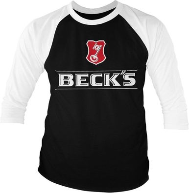 Beck's Logo Baseball 3/4 Sleeve Tee T-Shirt White-Black