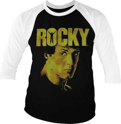 Rocky Sylvester Stallone Baseball 3/4 Sleeve Tee T-Shirt White-Black