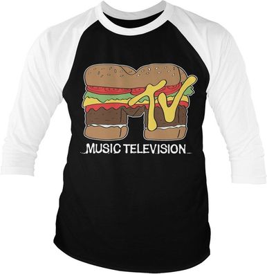 MTV Hamburger Baseball 3/4 Sleeve Tee T-Shirt White-Black