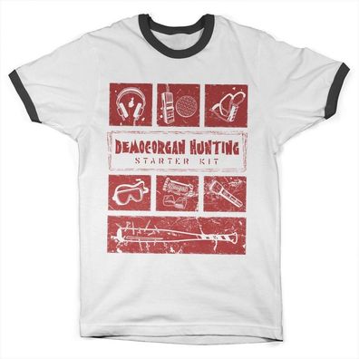 Stranger Things Demogorgan Hunter Starter Kit Ringer Tee T-Shirt White-Black