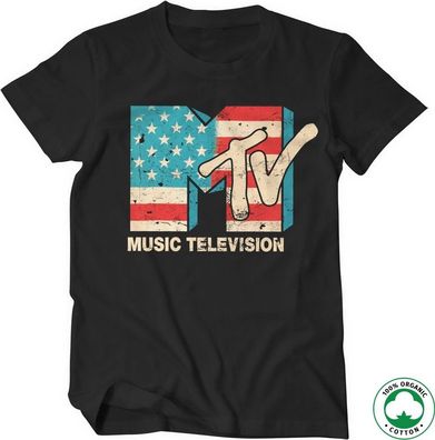 MTV Distressed USA-Flag Organic T-Shirt Black