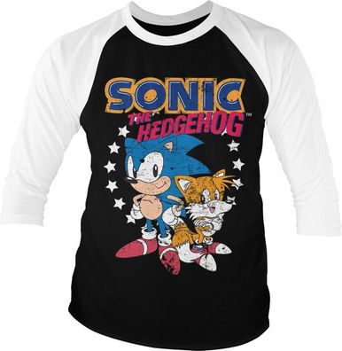 Sonic The Hedgehog Sonic & Tails Baseball 3/4 Sleeve Tee T-Shirt White-Black
