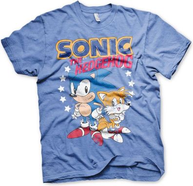 Sonic The Hedgehog Sonic & Tails T-Shirt Blue-Heather