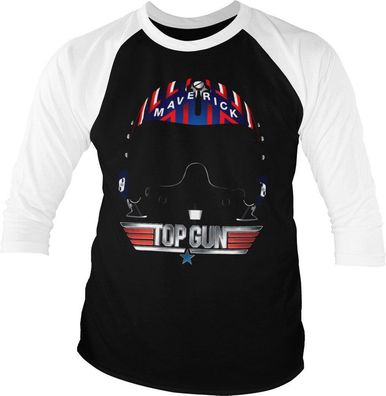Top Gun Maverick Helmet Baseball 3/4 Sleeve Tee T-Shirt White-Black